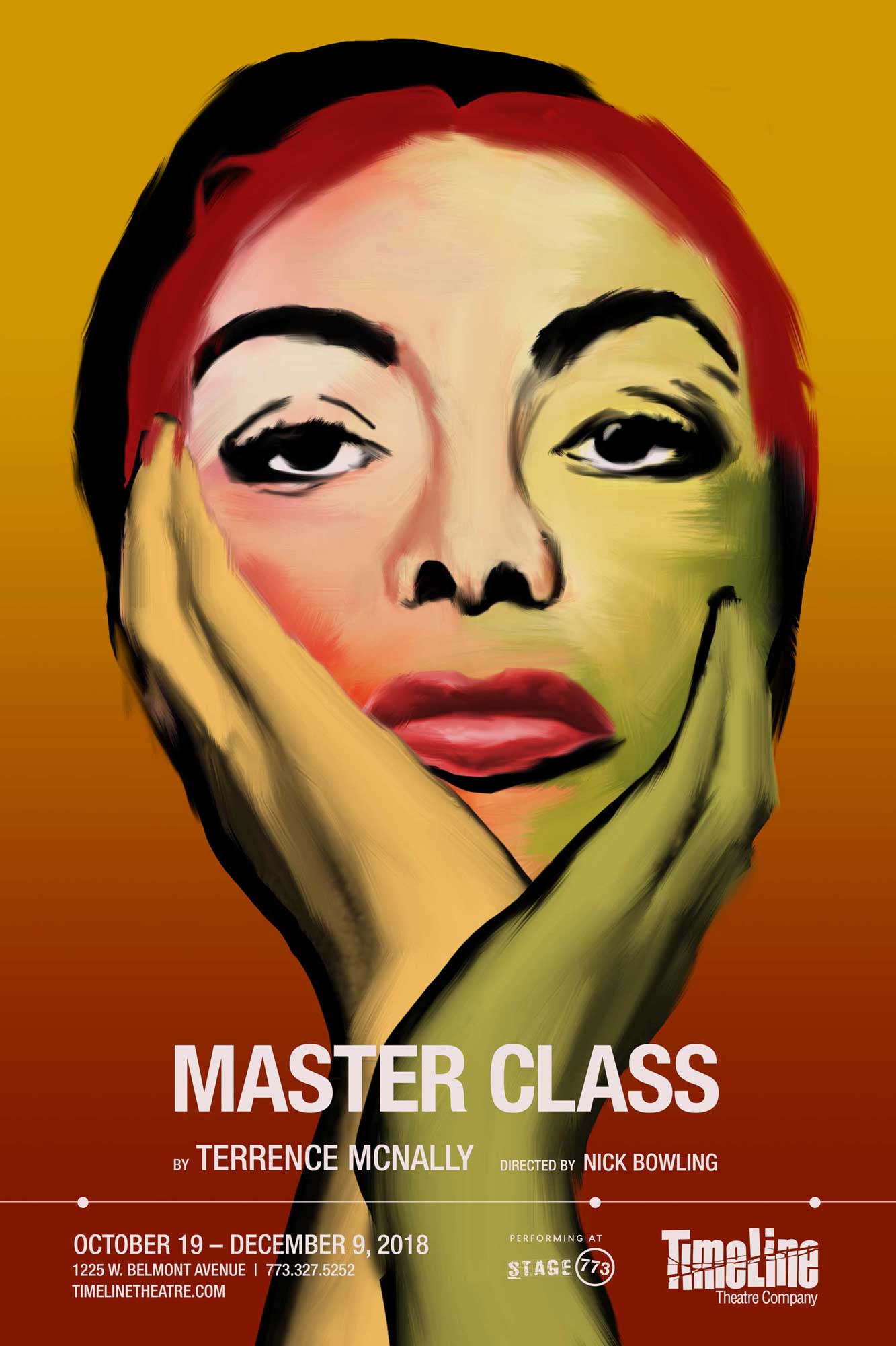 Master Class poster for TimeLine Theatre. A portrait of Maria Callas